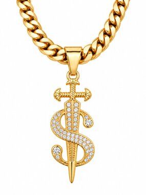 316L Stainless Steel Anchor Steering Wheel Pendant Chain PVD Gold Plated 24" 6mm